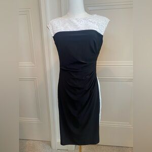 Ralph Lauren Black and White Lace Sheath Dress Cap Sleeve Midi Dress